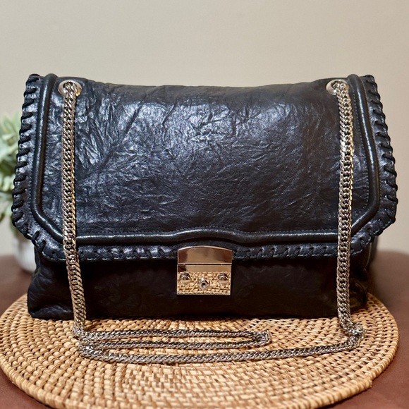 Be & D Vintage Design Shoulder Bag Black Leather with Silver Accents - Picture 3 of 10